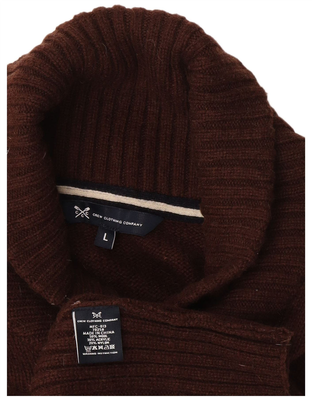 Crew Clothing Mens Shawl Neck Jumper Sweater Large Brown Wool