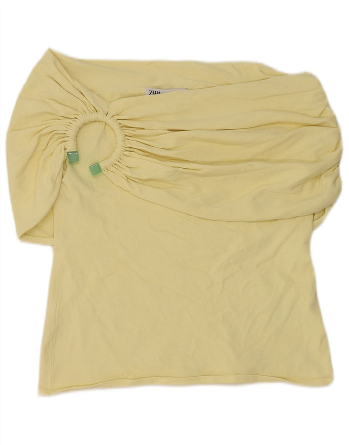 Zara Womens Off Shoulder Top UK 16 Large Yellow Viscose
