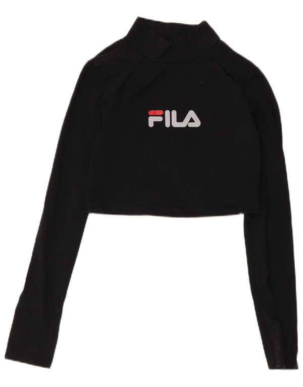 Fila Womens Crop Graphic Top Long Sleeve UK 8 Small Black Cotton