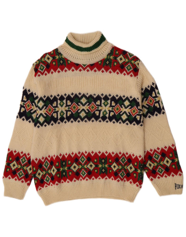 Foxhound Boys Roll Neck Jumper Sweater 15-16 Years Off White Fair Isle Wool