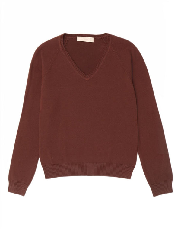 Zara Womens V-Neck Jumper Sweater UK 14 Large Brown Cotton