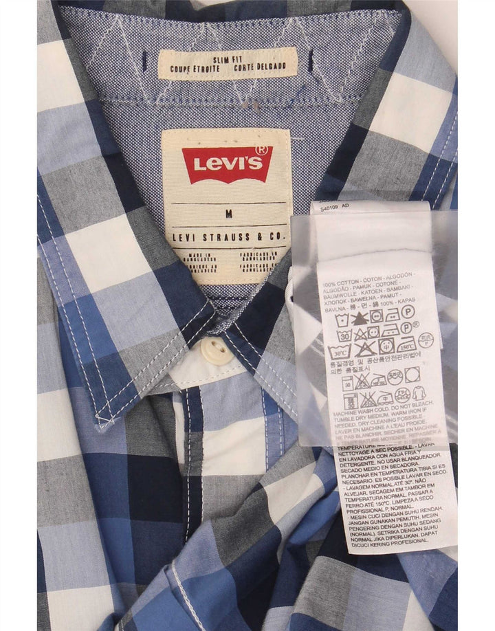 Levi's Mens Slim Fit Shirt Medium Blue Gingham Cotton