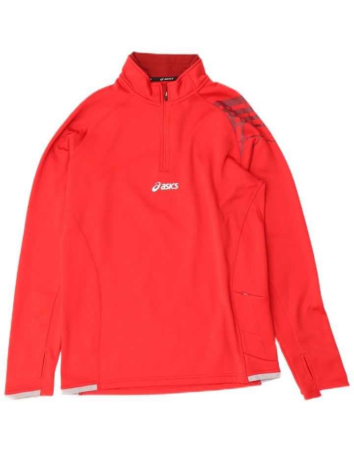 ASICS Mens Zip Neck Pullover Tracksuit Top Small Red Polyester Sports