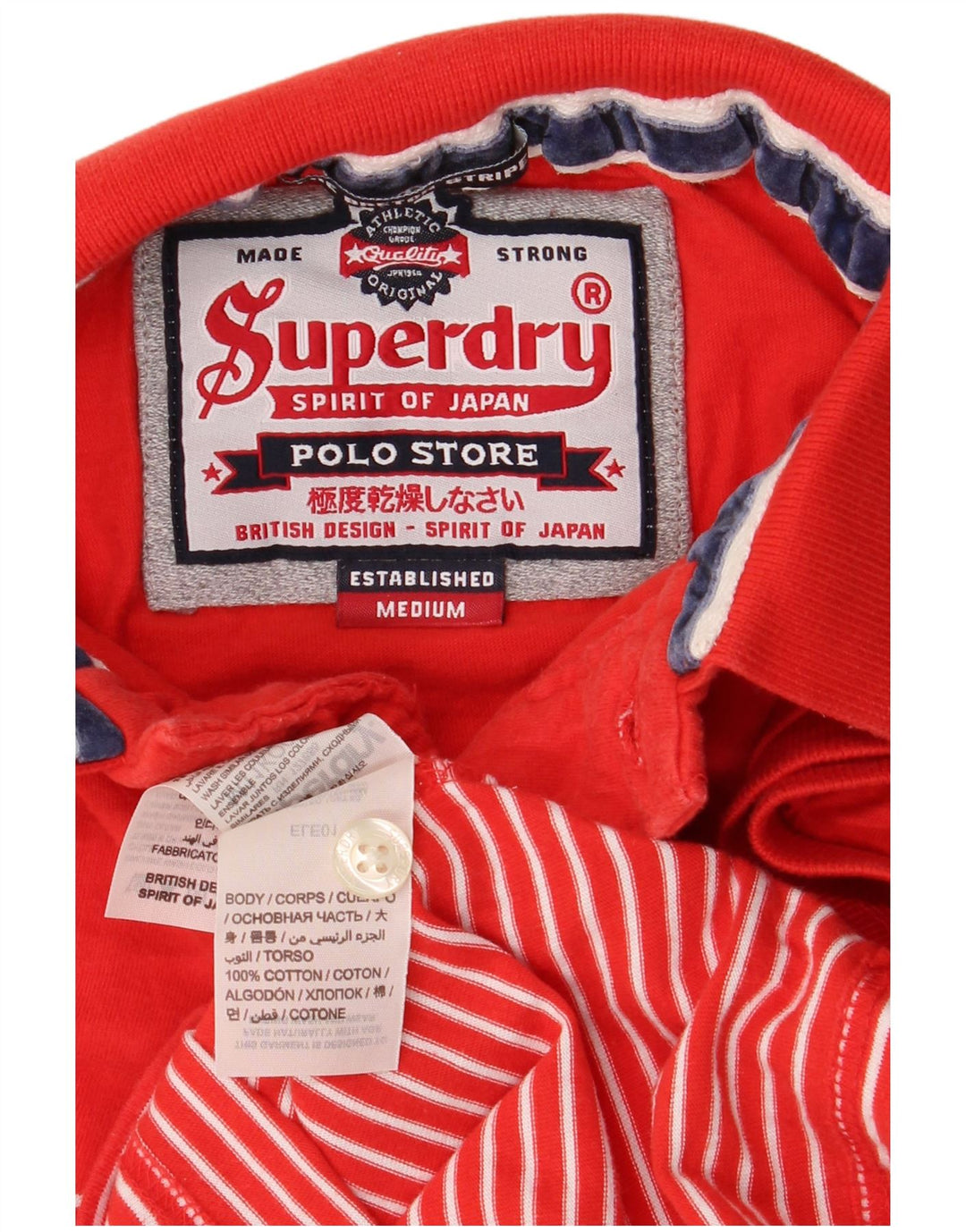 Superdry Mens Polo Shirt Medium Red Striped Cotton