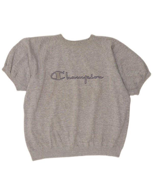 Champion Mens Graphic Short Sleeve Sweatshirt Jumper XL Grey Flecked Cotton