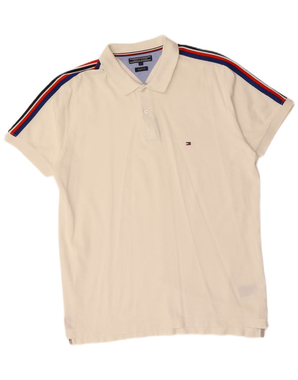 TOMMY HILFIGER Mens Regular Fit Polo Shirt Large Off White Colourblock