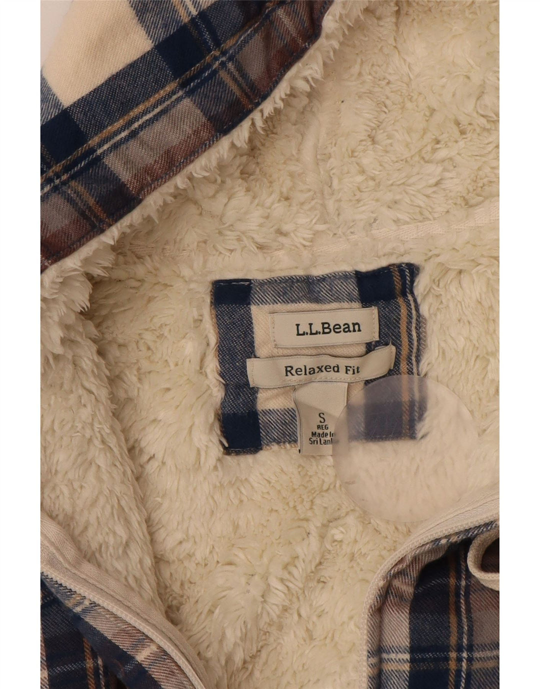 L.L.Bean Mens Relaxed Fit Sherpa Jacket UK 36 Small Navy Blue Check Cotton