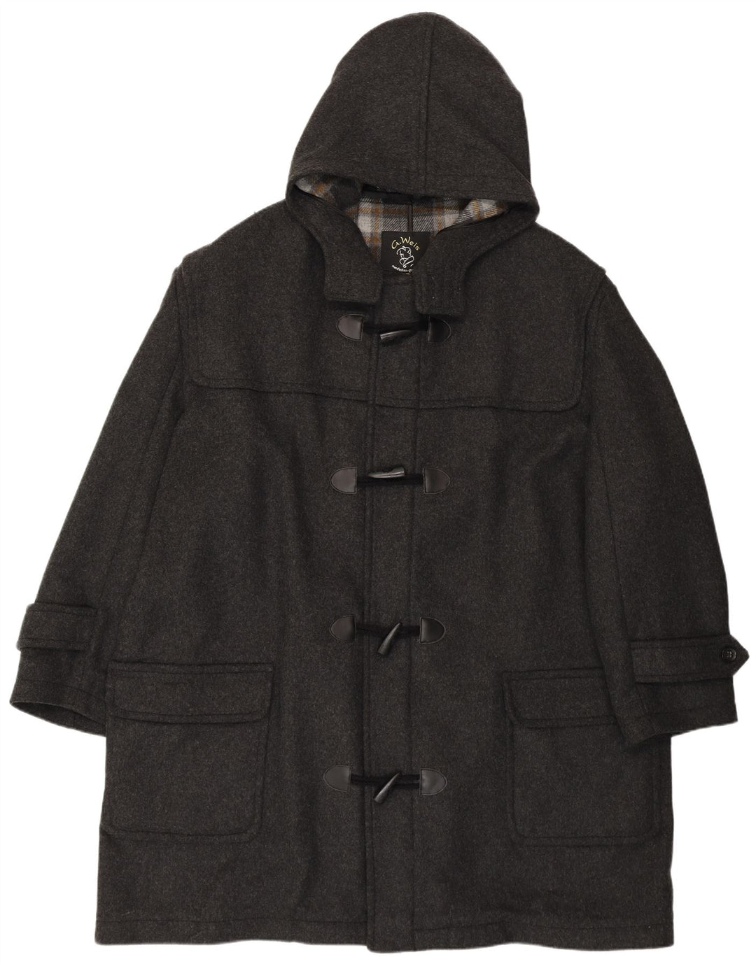 Vintage Mens Loose Fit Hooded Duffle Coat UK 50 4XL Grey Wool