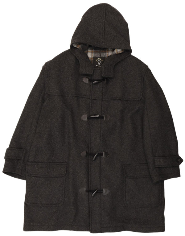 Vintage Mens Loose Fit Hooded Duffle Coat UK 50 4XL Grey Wool