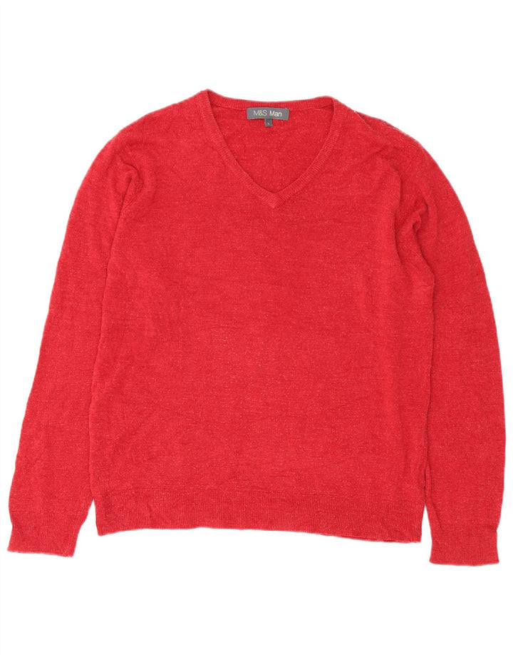 Marks & Spencer Mens V-Neck Jumper Sweater Large Red Acrylic