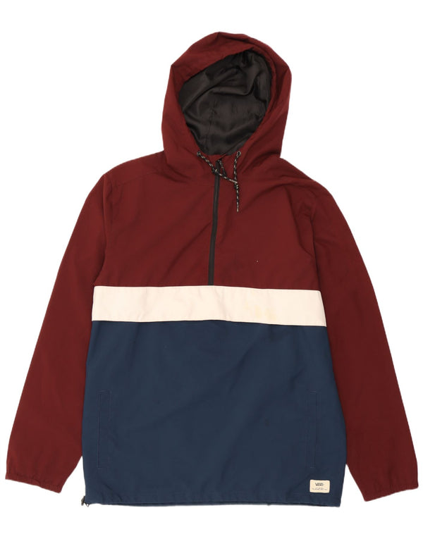 Vans Mens Hooded Pullover Rain Jacket UK 38 Medium Burgundy Colourblock