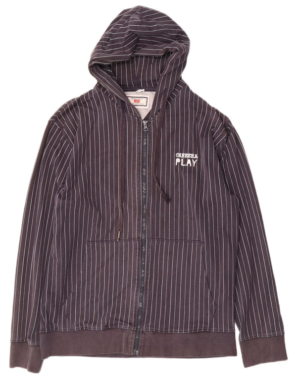 Carrera Mens Zip Hoodie Sweater Large Navy Blue Pinstripe Cotton