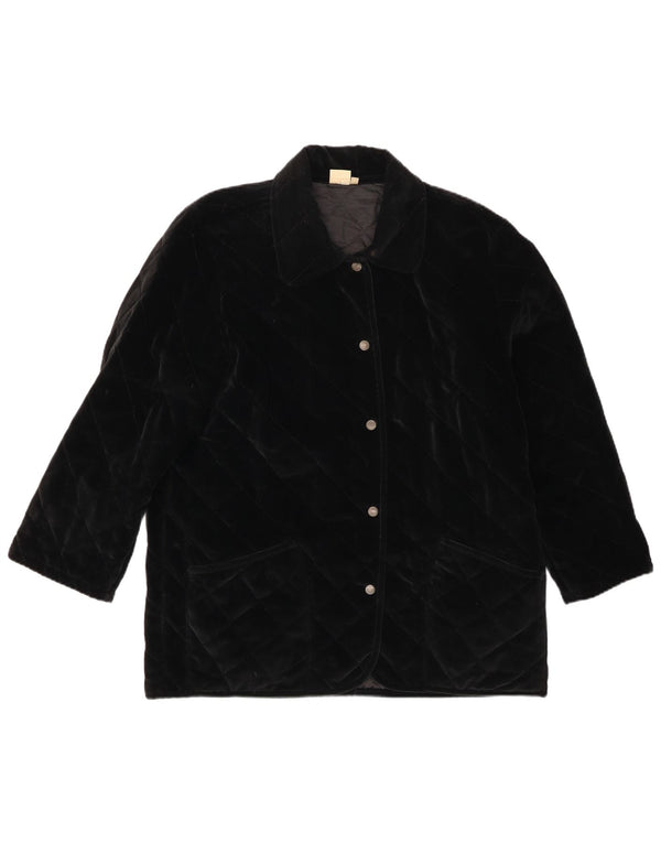 Andrea Mare Womens Velvet Oversized Quilted Jacket UK 10 Small Black Cotton