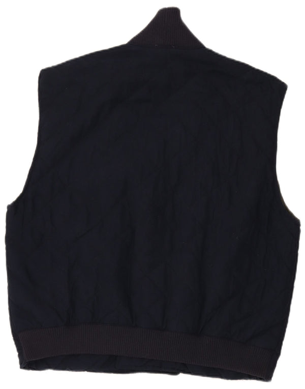 Vintage Mens Double Breasted Quilted Gilet UK 40 Large Navy Blue Polyester