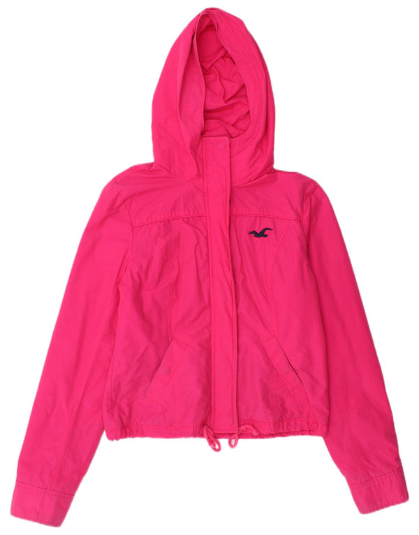 Hollister Womens Crop Hooded Windbreaker Jacket UK 10 Small Pink Cotton