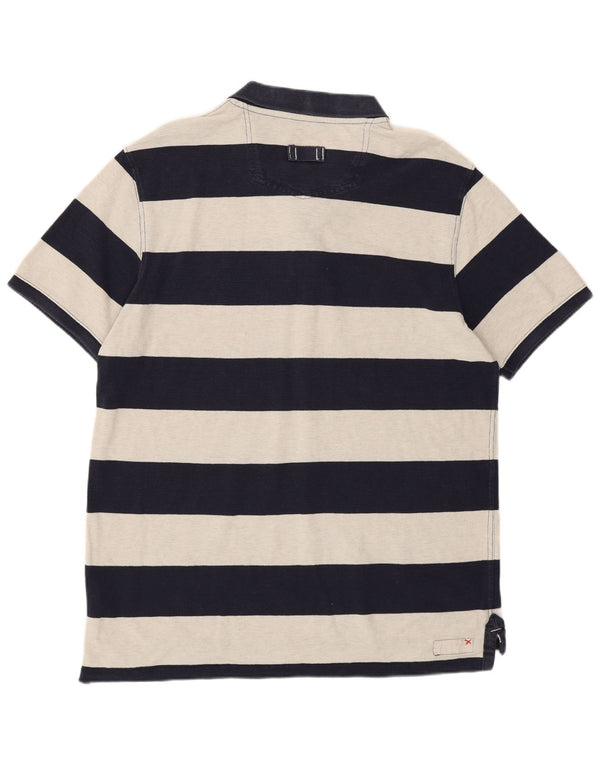 Fat Face Mens Polo Shirt Large Navy Blue Striped Cotton
