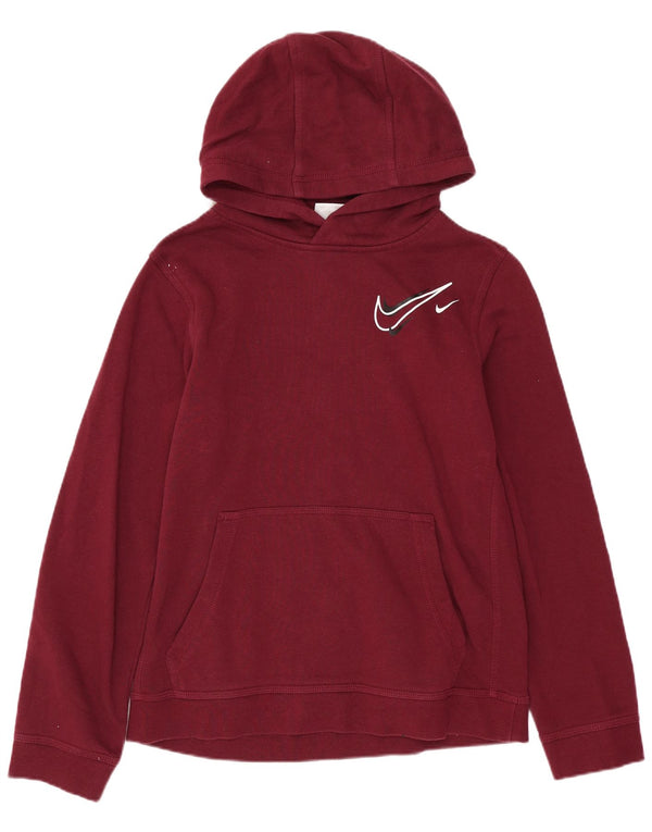 NIKE Boys Graphic Hoodie Jumper 12-13 Years Large Burgundy Cotton