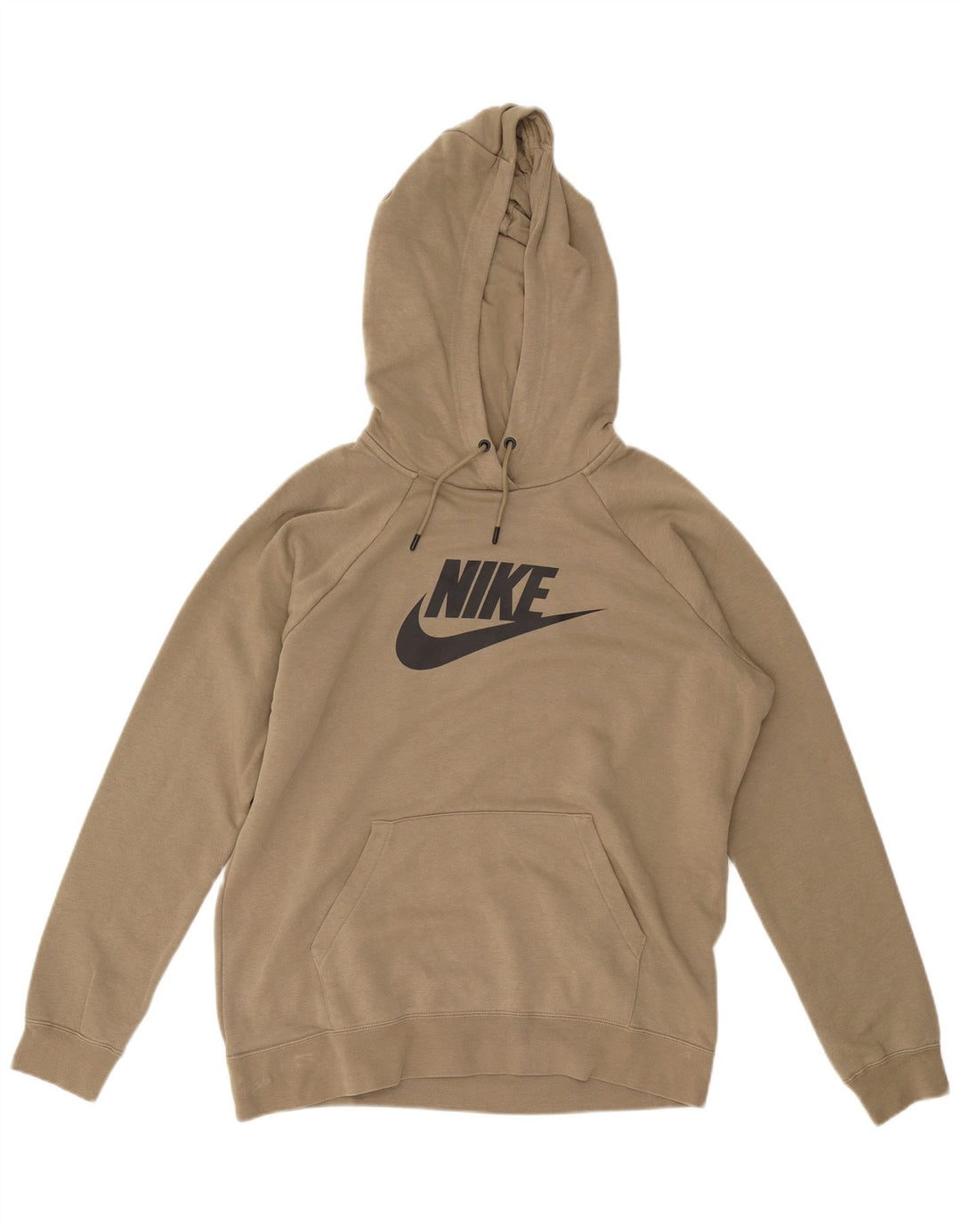 NIKE Mens Graphic Hoodie Jumper Large Khaki Cotton