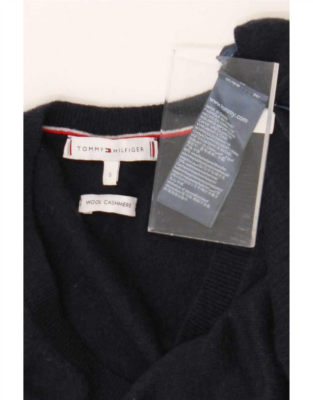 TOMMY HILFIGER Mens V-Neck Jumper Sweater Small Navy Blue Wool