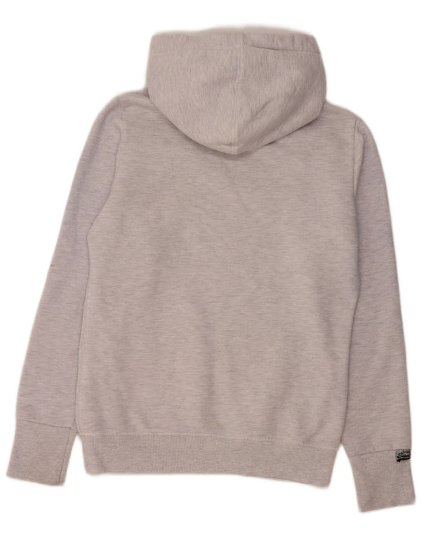 SUPERDRY Womens Graphic Hoodie Jumper UK 14 Medium Grey Flecked Cotton