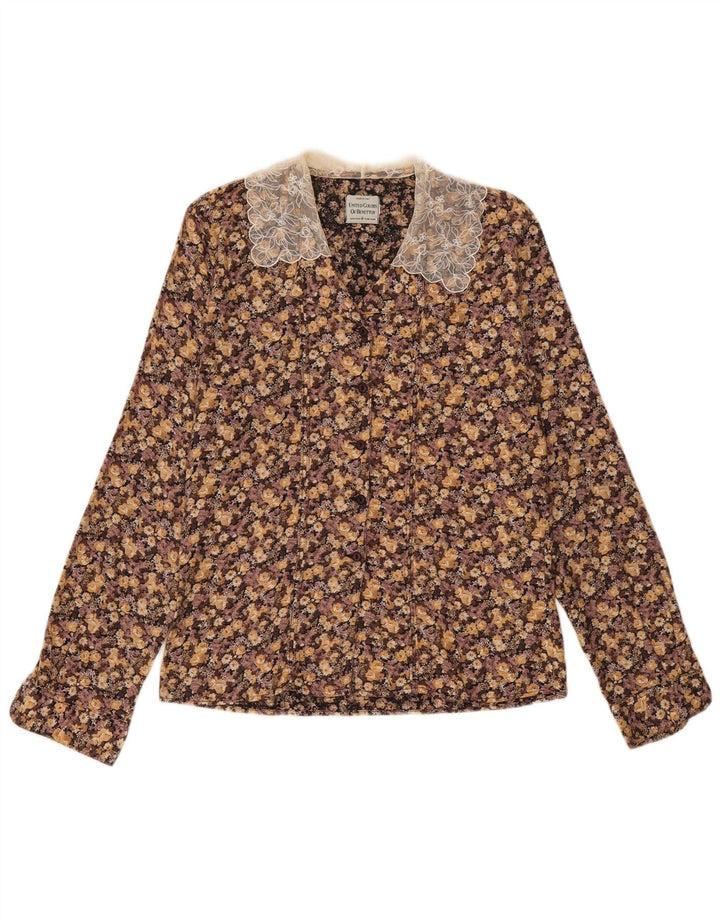 BENETTON Womens Shirt Blouse UK 12 Medium Brown Floral