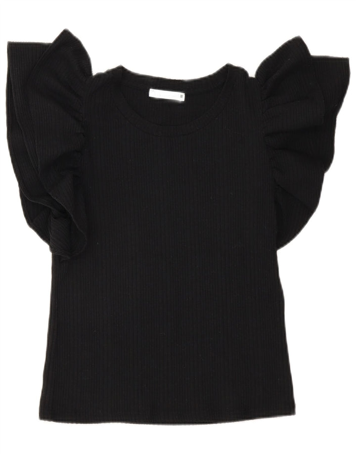 Zara Womens Crop Blouse Top UK 10 Small Black