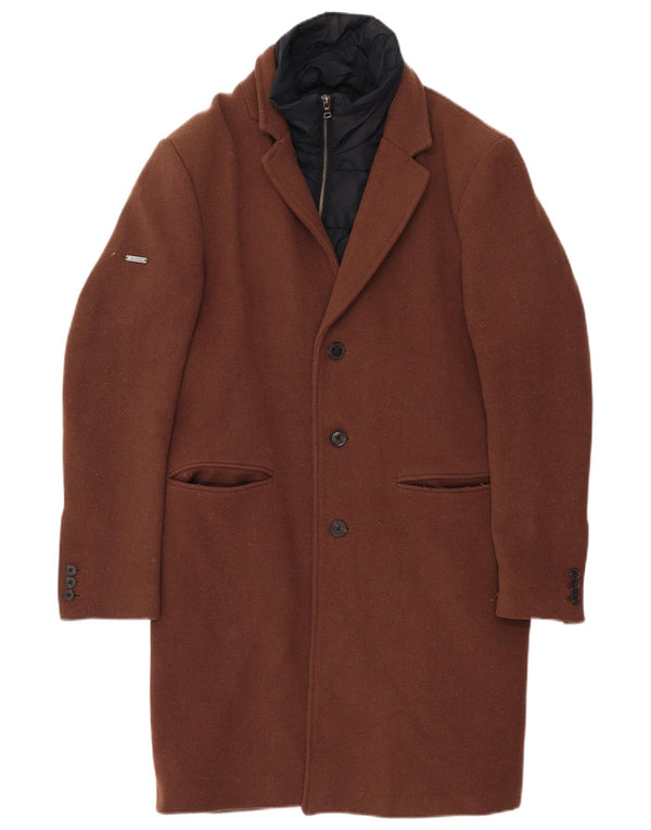 Superdry Mens Overcoat UK 40 Large Brown Wool