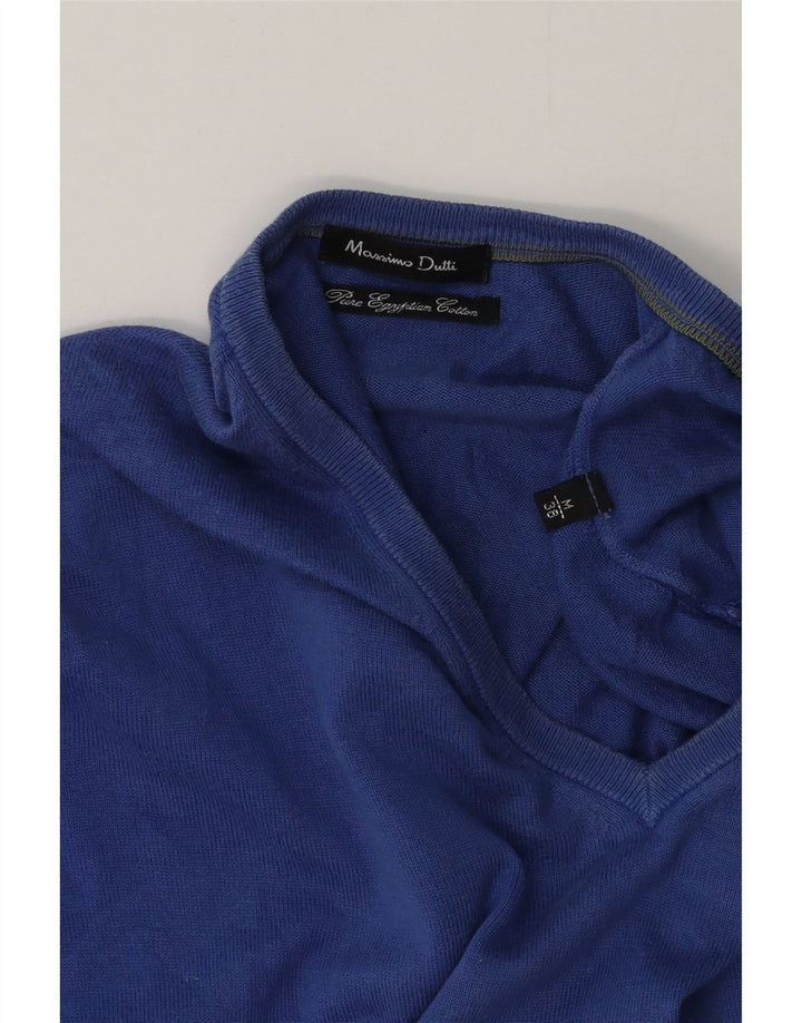 Massimo Dutti Mens V-Neck Jumper Sweater Medium Blue Cotton