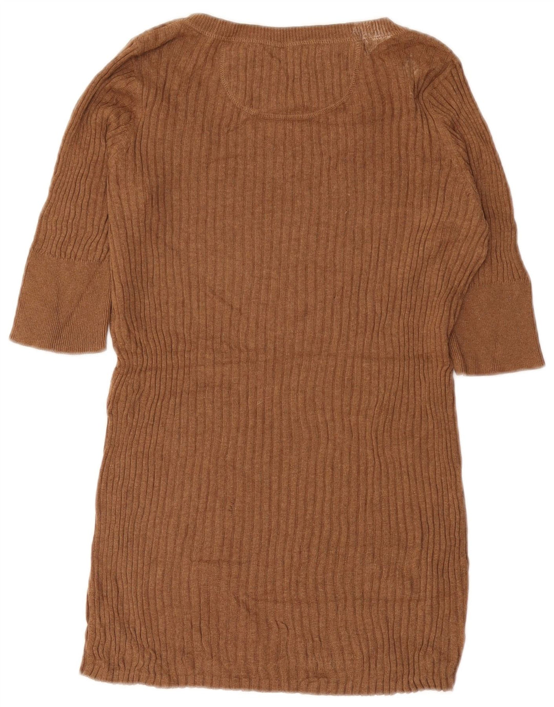 MOSSIMO Womens Short Sleeve V-Neck Jumper Sweater UK 14 Large Brown Cotton