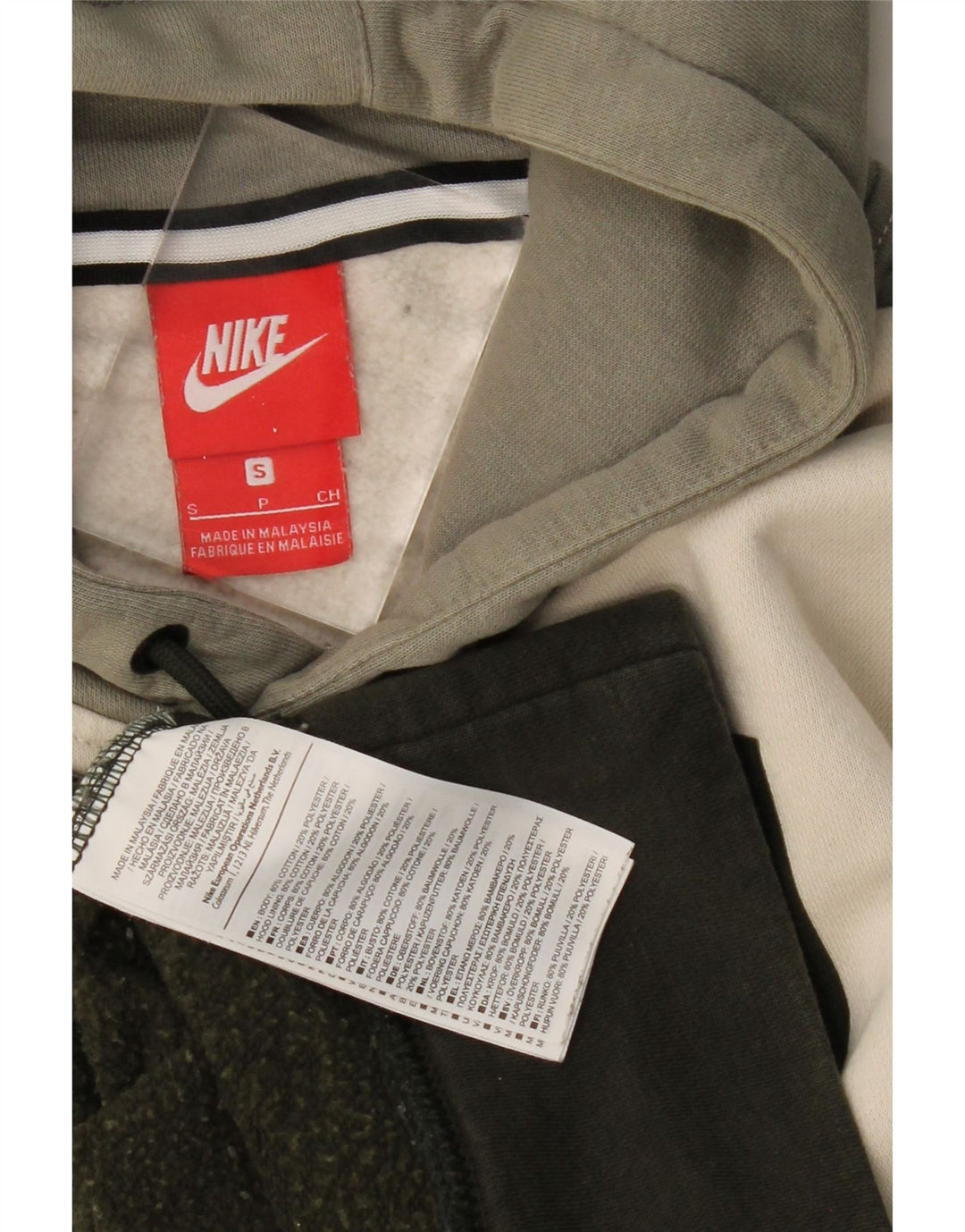 NIKE Mens Graphic Hoodie Jumper Small Khaki Colourblock Cotton