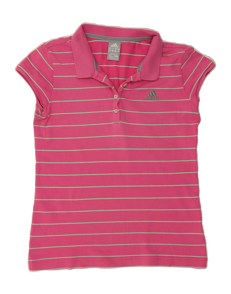 ADIDAS Womens Clima 365 Polo Shirt UK 16 Large  Pink Striped Cotton Vintage Adidas and Second-Hand Adidas from Messina Hembry 