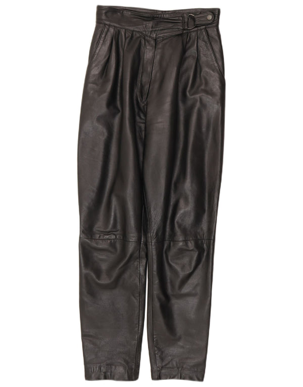 VINTAGE Mens Tapered Leather Trousers W26 L28 Black Leather