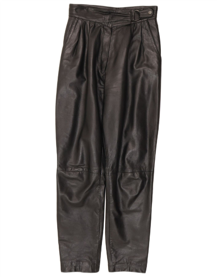 VINTAGE Mens Tapered Leather Trousers W26 L28 Black Leather