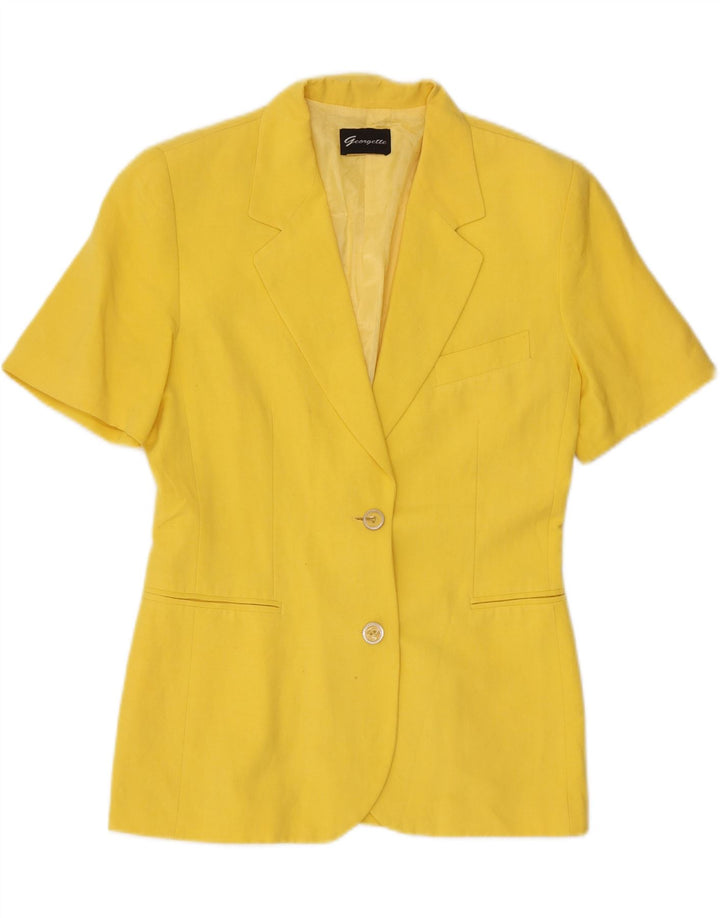 VINTAGE Womens Short Sleeve 2 Button Blazer Jacket UK 12 Medium Yellow