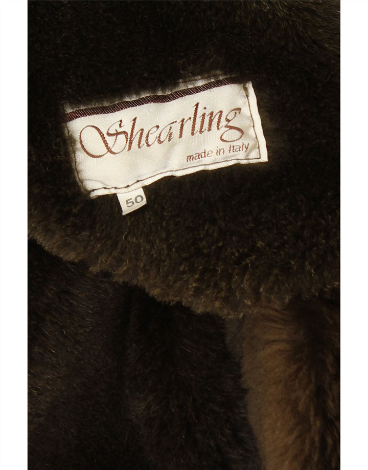 VINTAGE Mens Hooded Shearling Overcoat IT 50 Large Khaki Shearling