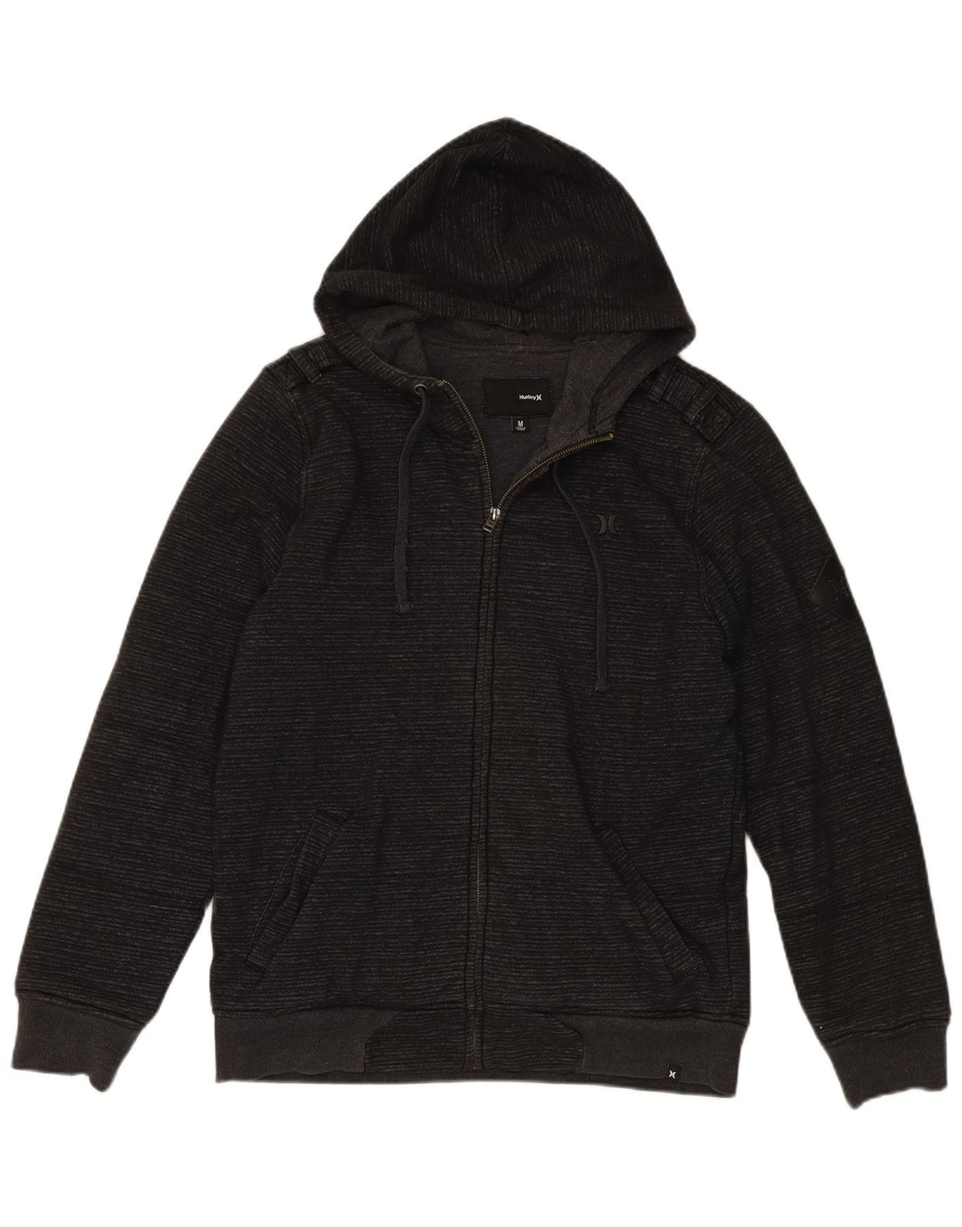 HURLEY Mens Zip Hoodie Sweater Medium Black Striped Cotton