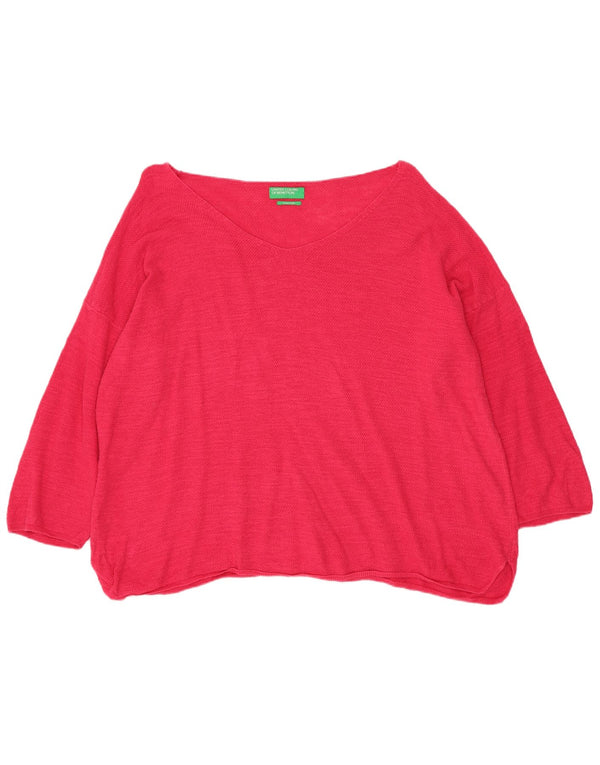 Benetton Womens Oversized Boat Neck Jumper Sweater UK 14 Medium Pink Cotton