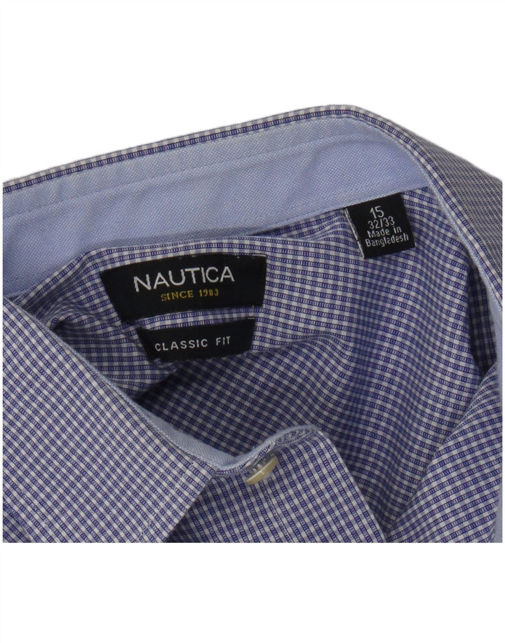 NAUTICA Mens Classic Fit Shirt Size 15 Medium Blue Check Cotton