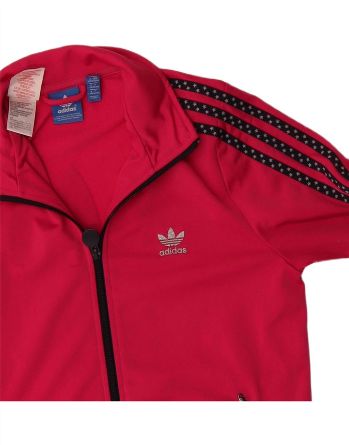 Adidas Girls Graphic Tracksuit Top Jacket 14-15 Years Pink Polyester