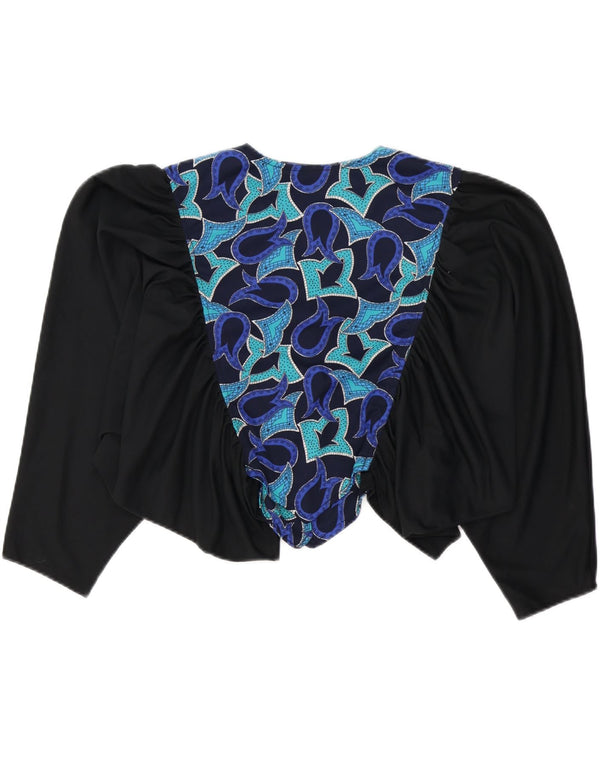 VINTAGE Womens Crop Abstract Pattern Shirt Blouse UK 16 Large Black