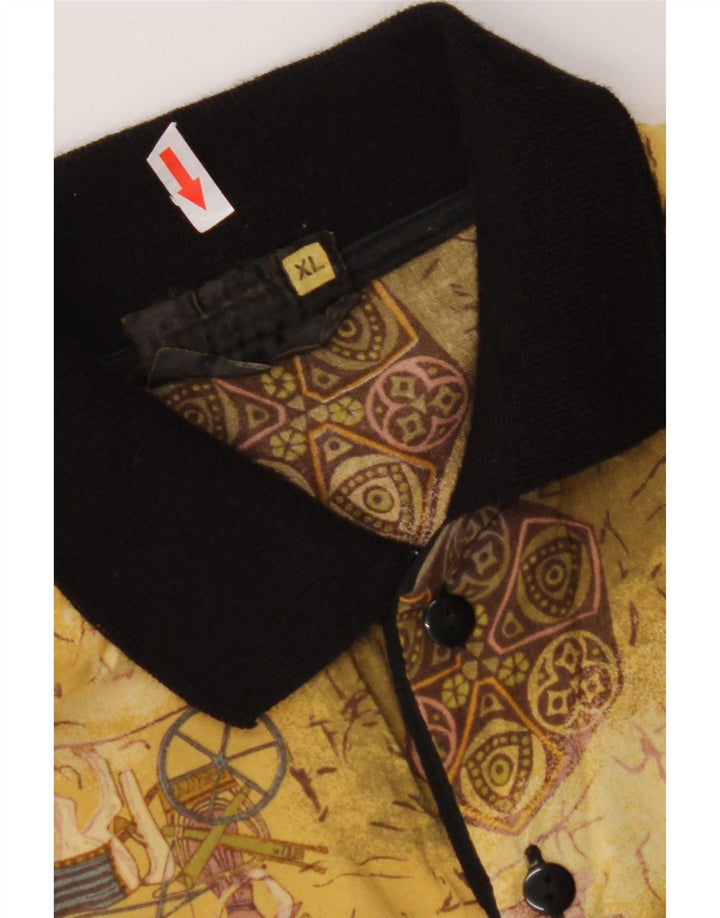 Vintage Mens Abstract Pattern Graphic Polo Shirt XL Yellow Rayon