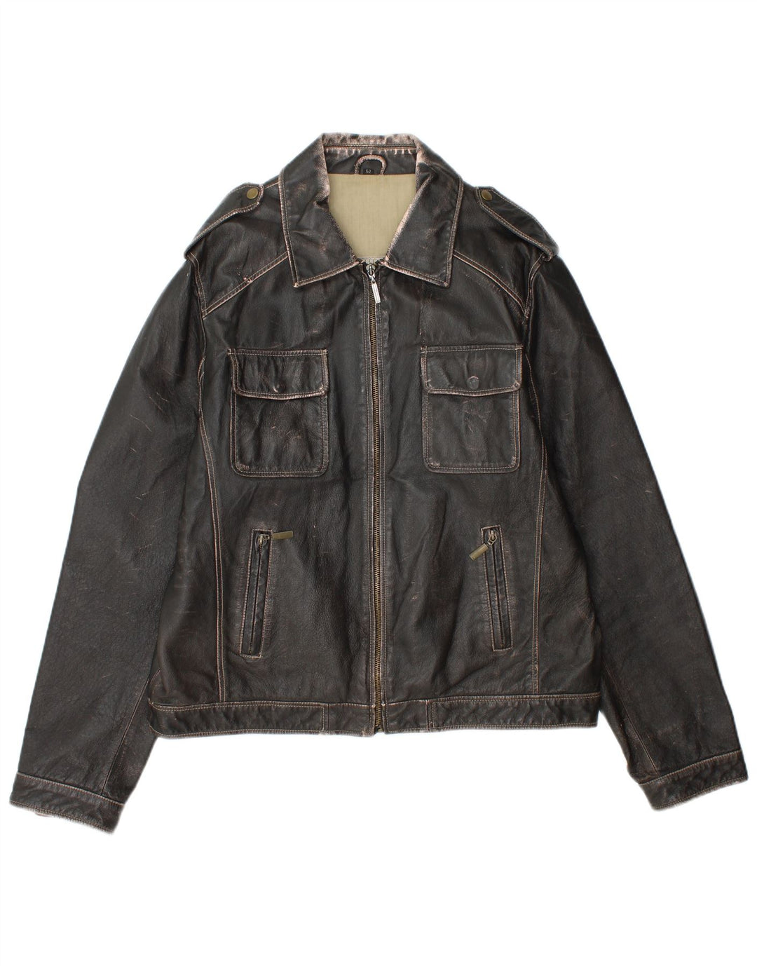 Le Frog Womens Military Leather Jacket IT 52 2XL Black