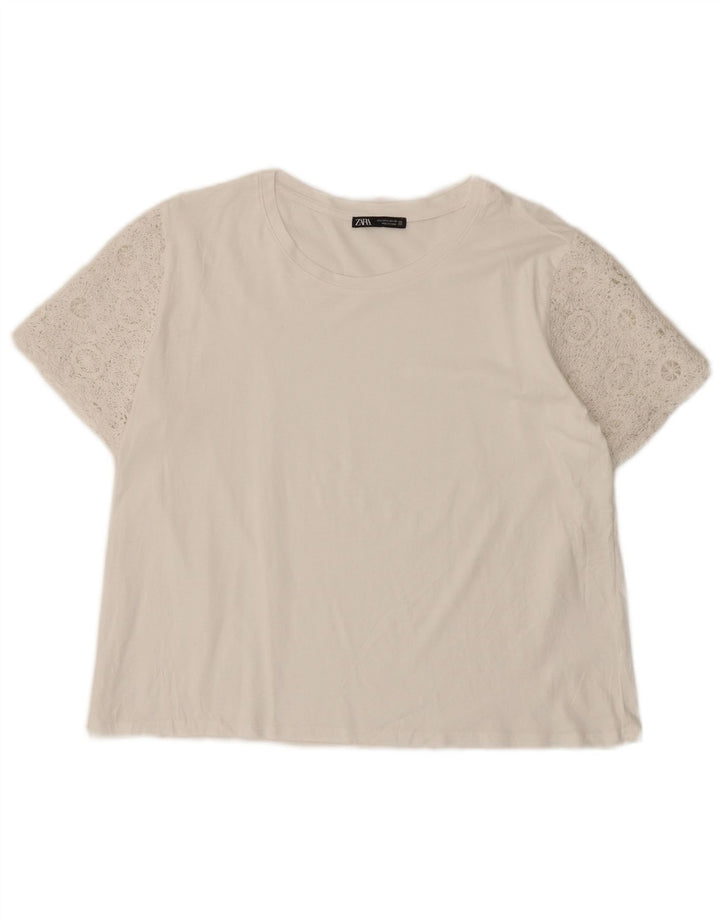 Zara Womens T-Shirt Top UK 14 Large White Floral