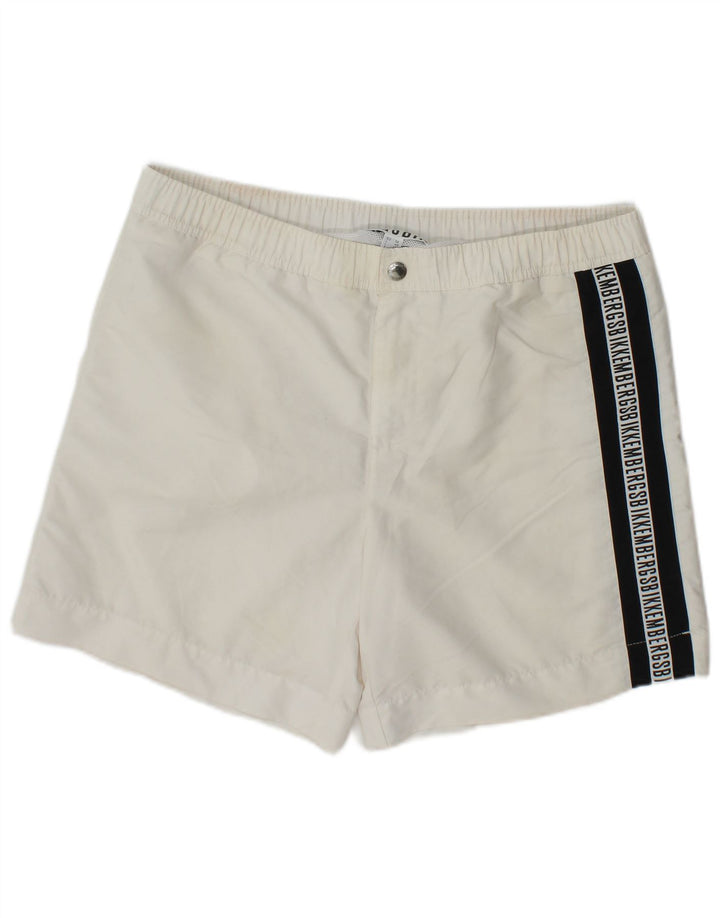 Bikkembergs Mens Graphic Swimming Shorts Large  White Polyester