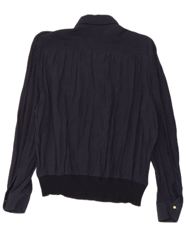 VINTAGE Womens Shirt Blouse UK 16 Large Navy Blue Spotted Viscose