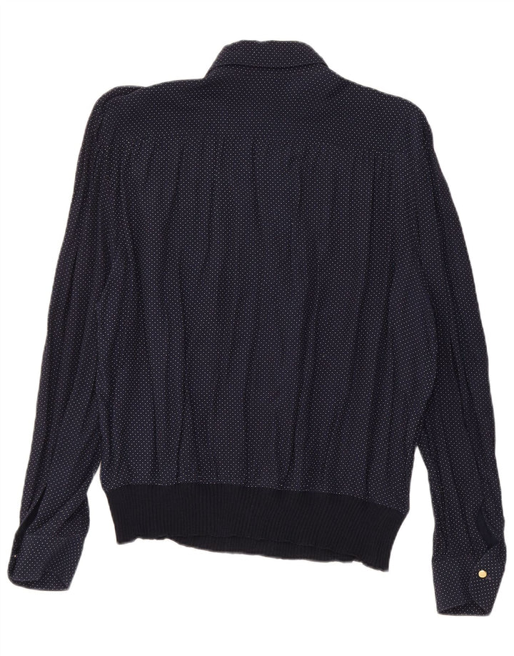VINTAGE Womens Shirt Blouse UK 16 Large Navy Blue Spotted Viscose