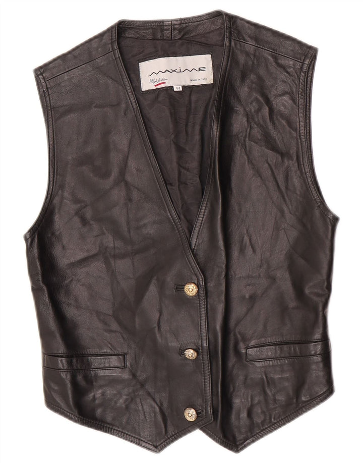 Maxime Womens Crop Leather Waistcoat IT 44 Medium Black