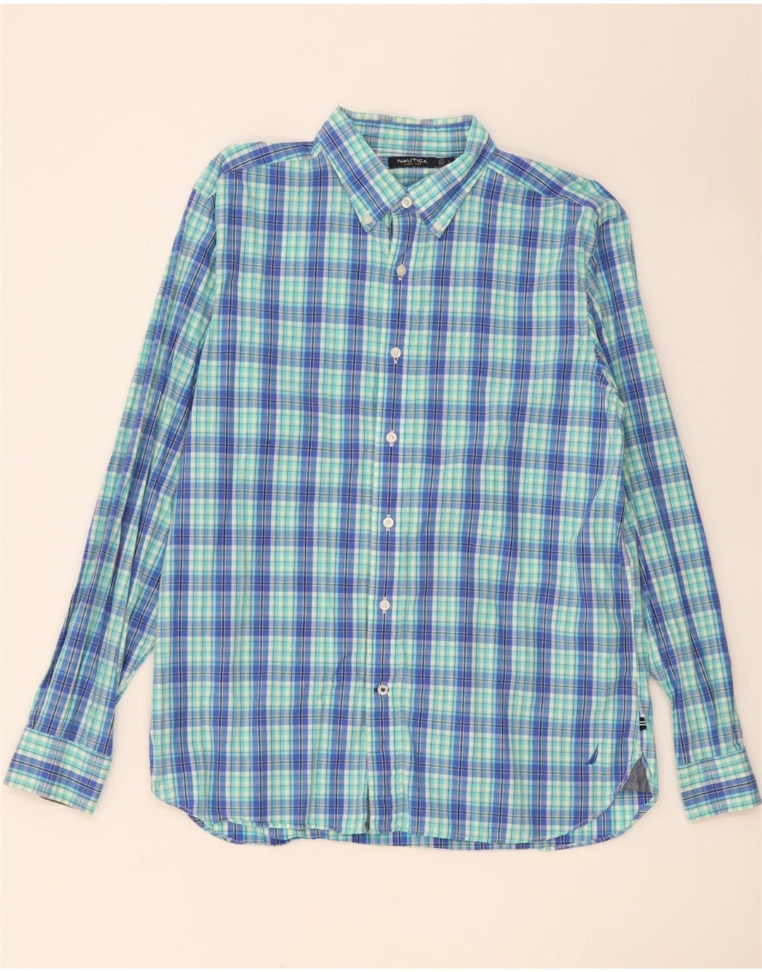 Nautica Mens Shirt Large Blue Check Cotton