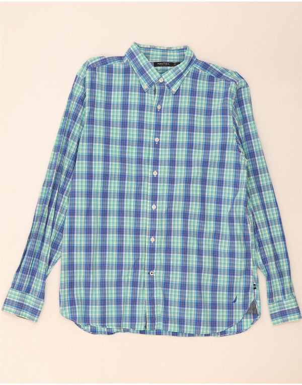 Nautica Mens Shirt Large Blue Check Cotton