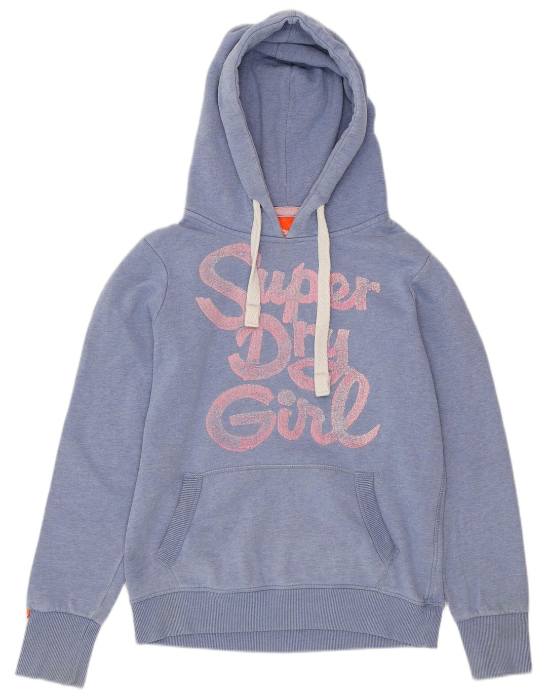 SUPERDRY Womens Graphic Hoodie Jumper UK 14 Medium Blue Flecked Cotton